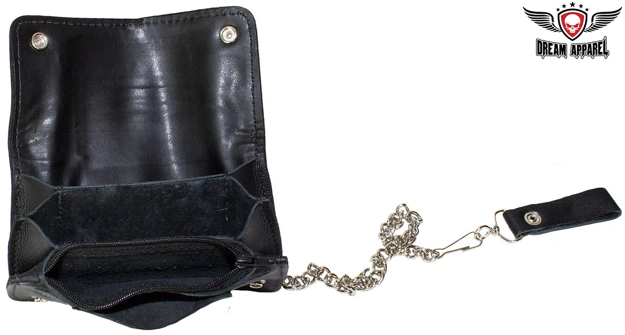 Black Leather Chain Wallet with Zipper