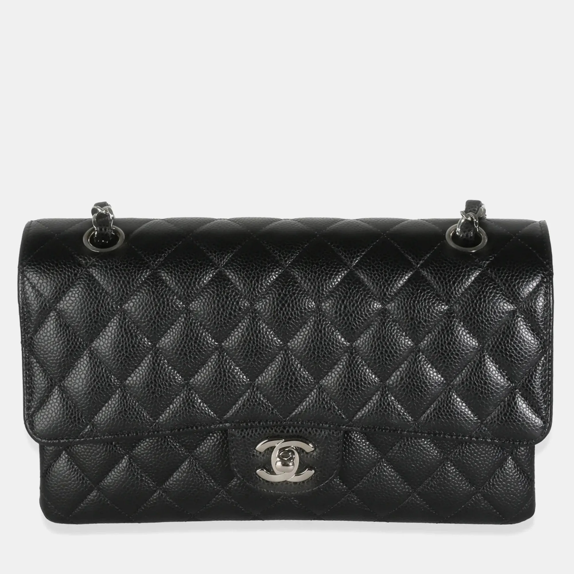 Black Quilted Caviar Medium Classic Double Flap Bag