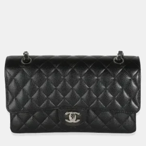 Black Quilted Caviar Medium Classic Double Flap Bag