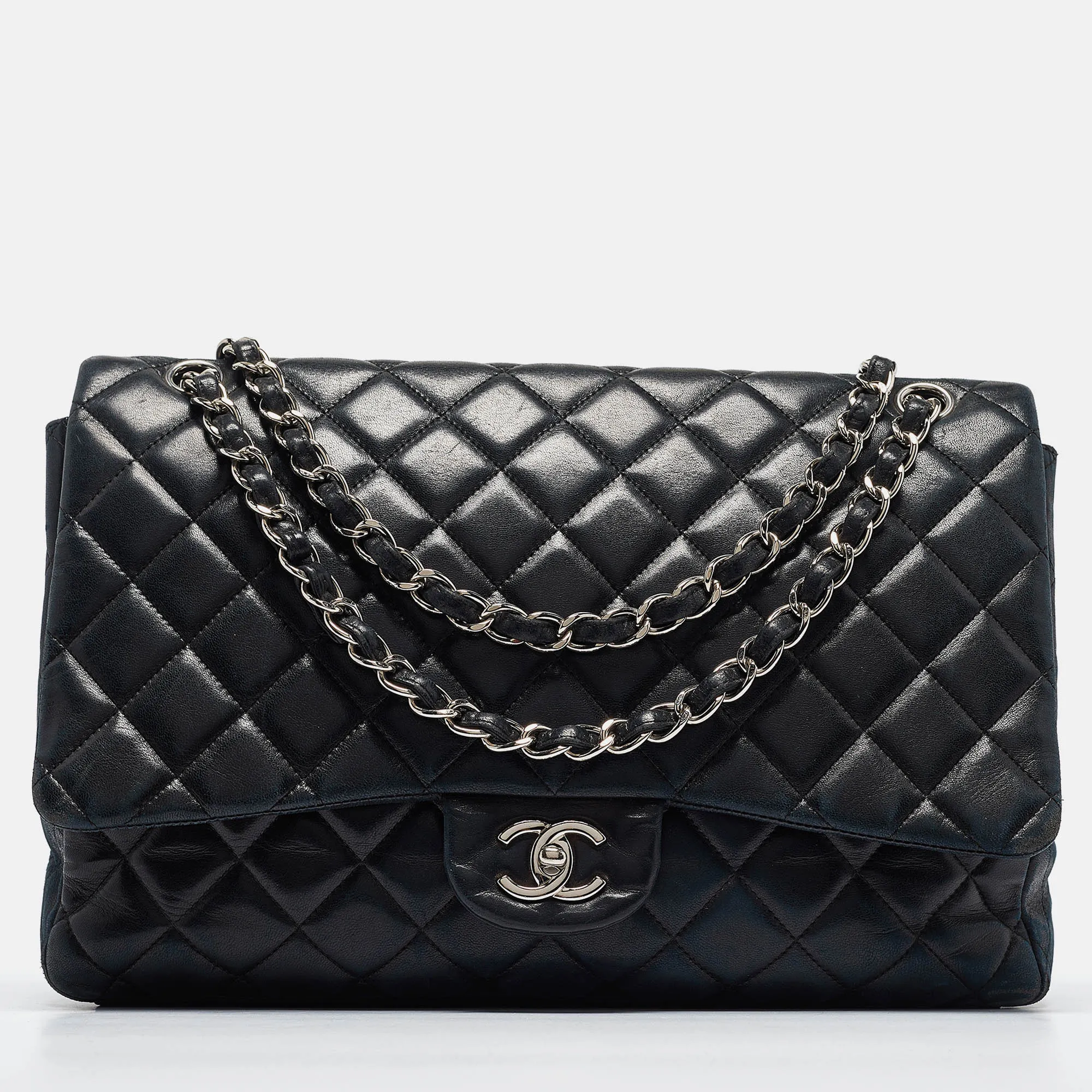 Black Quilted Leather Maxi Classic Single Flap Bag