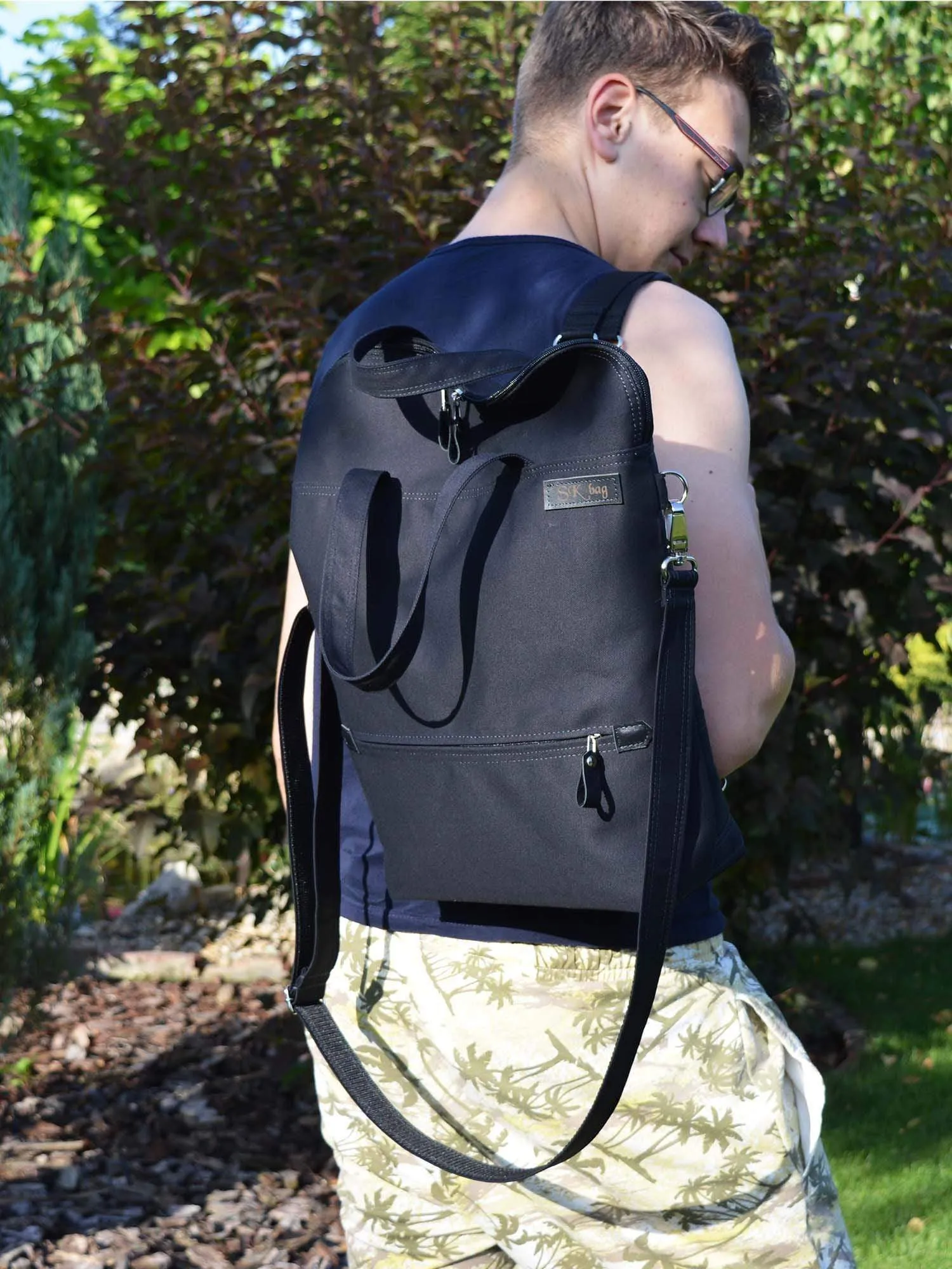 Black Traveller Waterproof Backpack, Vegan Cross Body Bag | Aris Bags