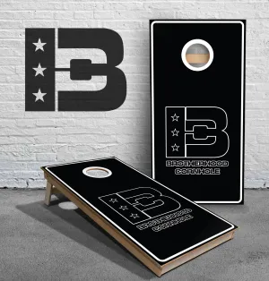 Black with White Edge Logo Brotherhood Cornhole Logo ACL Approved Cornhole Boards