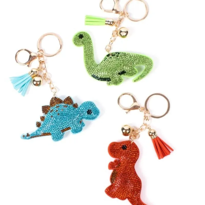 Bling Blue Stegosaurus Dino Tassel Keychain Keyring Bag Purse Charm