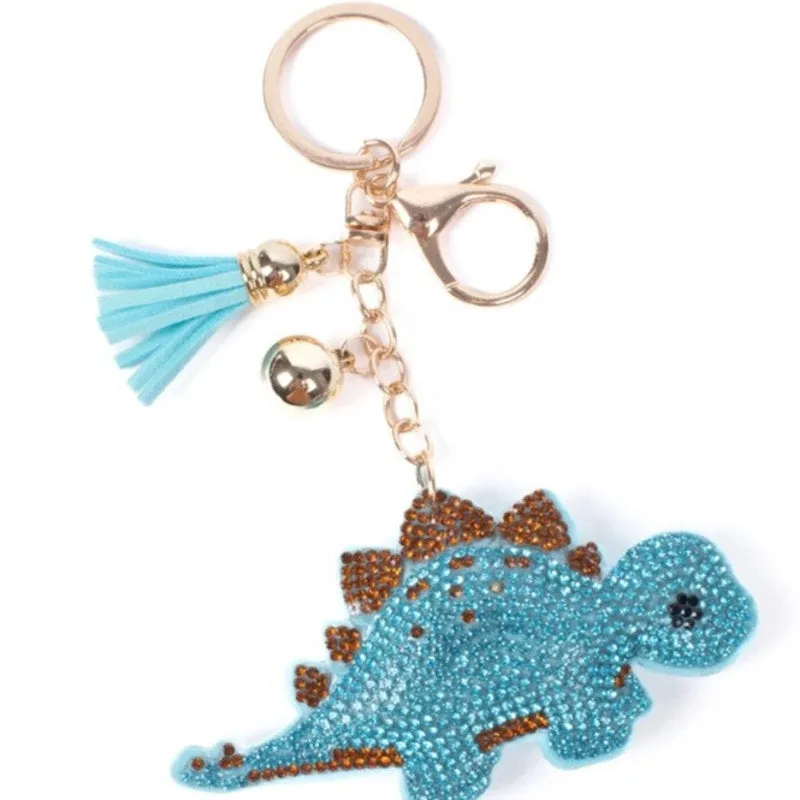 Bling Blue Stegosaurus Dino Tassel Keychain Keyring Bag Purse Charm