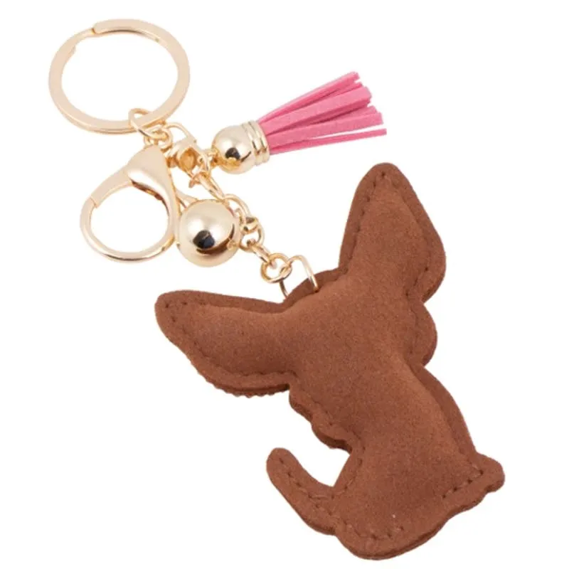 Bling Crystal Brown Pink Chihuahua Dog Tassel Keychain Keyring Bag Purse Charm