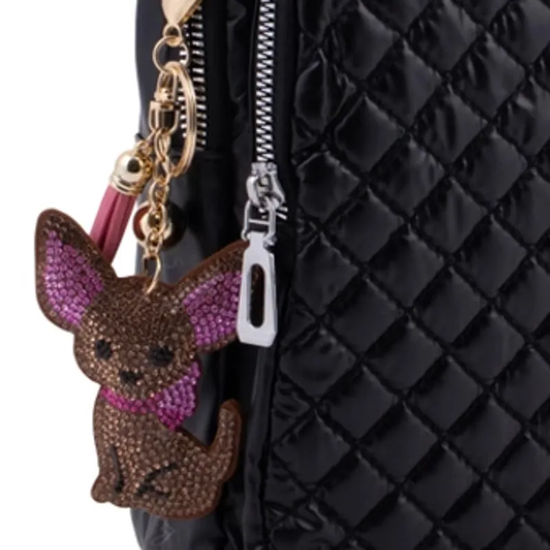 Bling Crystal Brown Pink Chihuahua Dog Tassel Keychain Keyring Bag Purse Charm