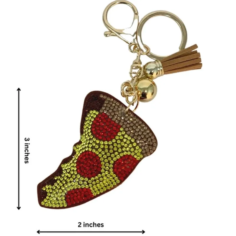 Bling Crystal Pepperoni Pizza Tassel Keychain Keyring Bag Purse Charm