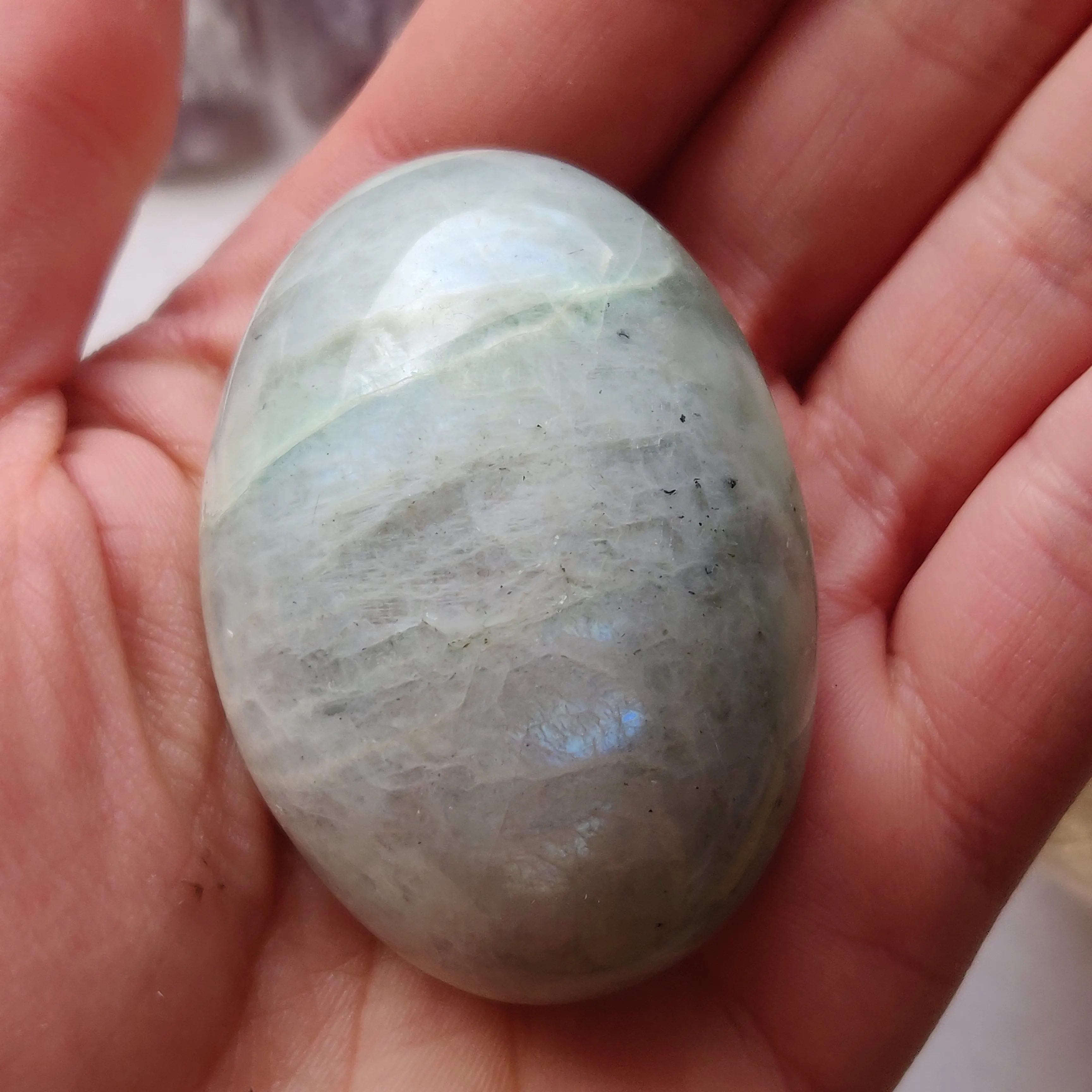 BLUE FLASH Garnierite Palm Stone (#6)