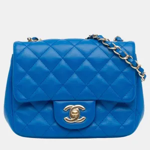 Blue Mini Square Classic Lambskin Single Flap