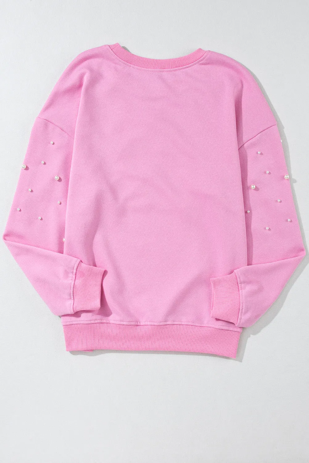 Bonbon Pearl Detail Ribbed Crew Neck Sweatshirt