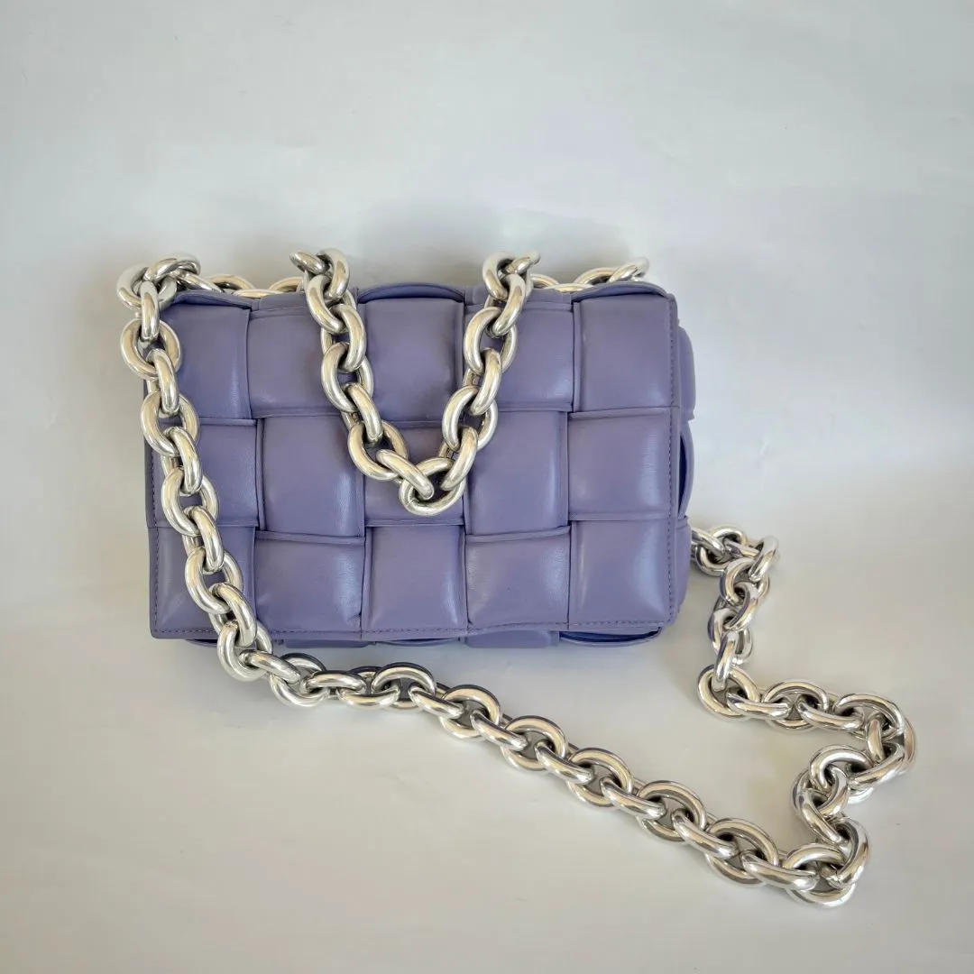 Bottega Veneta Purple Intrecciato Leather Cassette Padded Chain Bag