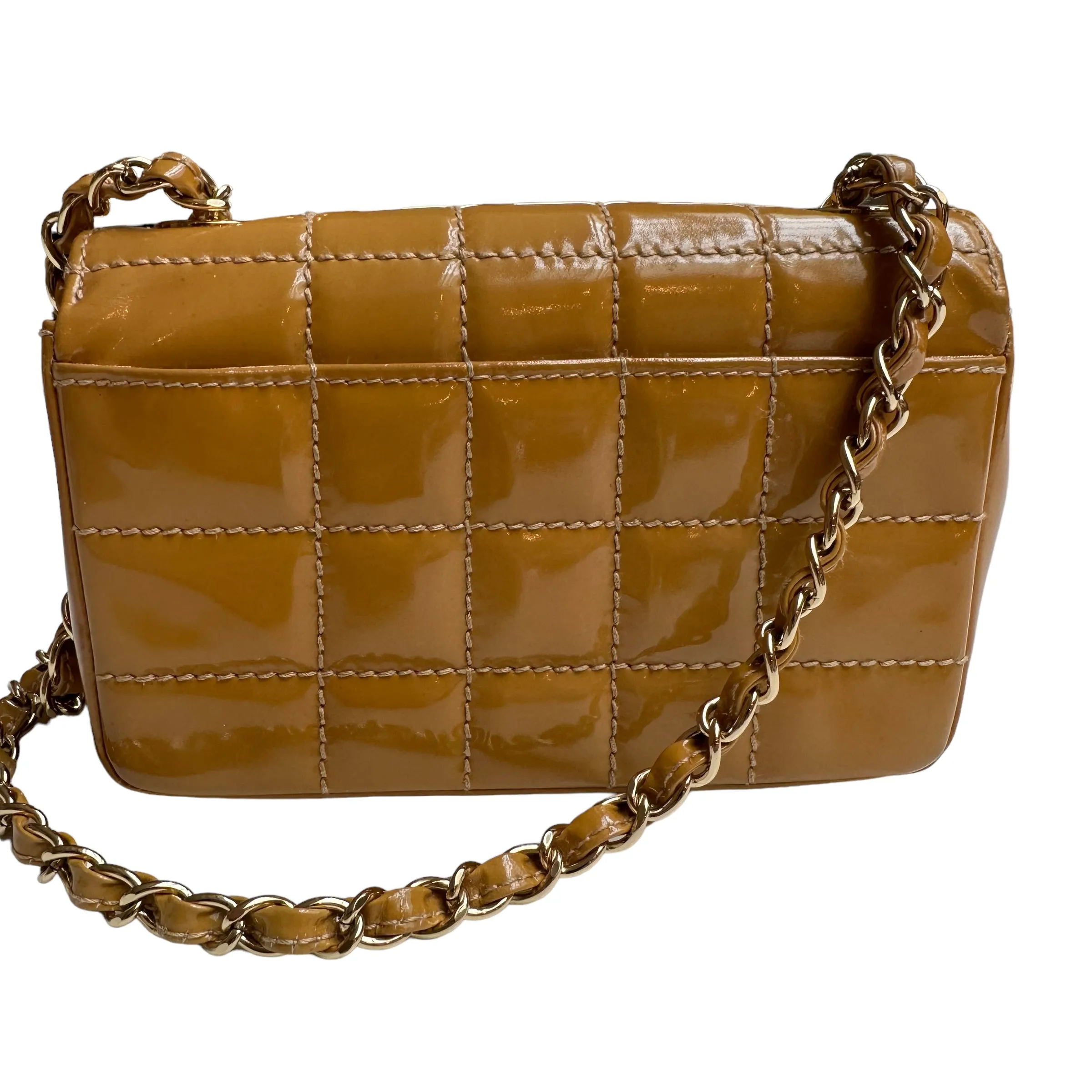 Brown Patent Leather Vintage Mini Flap Bag