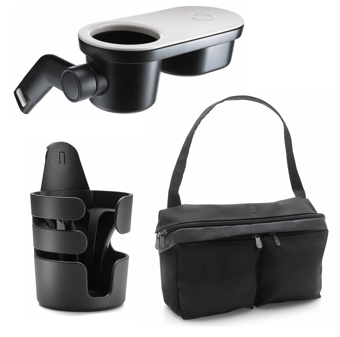 Bugaboo Stroller Organizer / Snack Tray / Cup Holder Accessory Bundle - Black