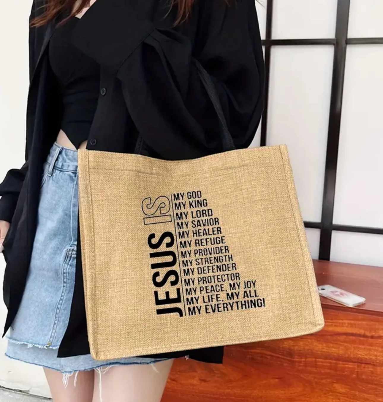 Burlap Style Inspirational Tote Bag