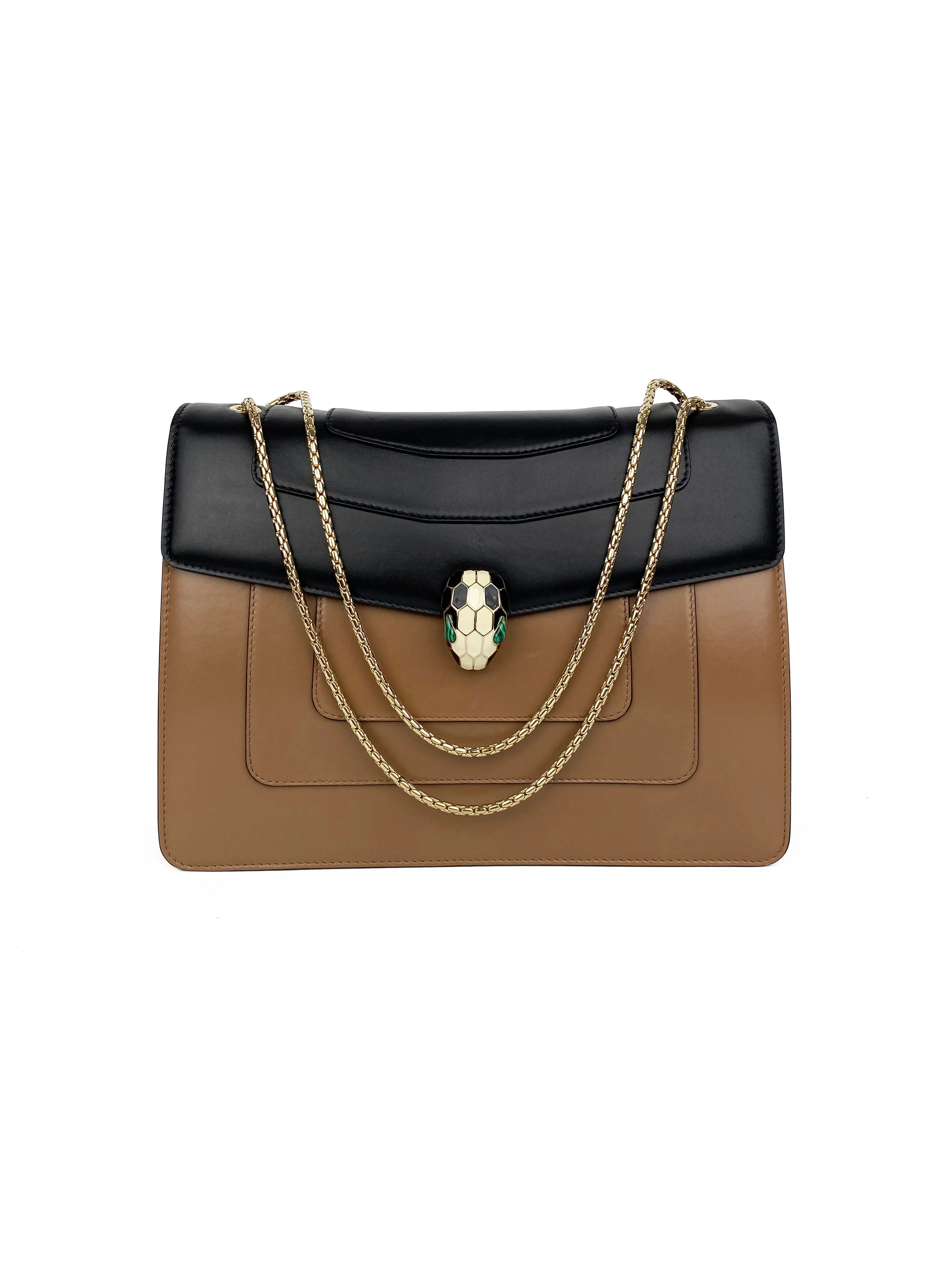 Bvlgari Black & Tan Two-tone Serpenti Bag