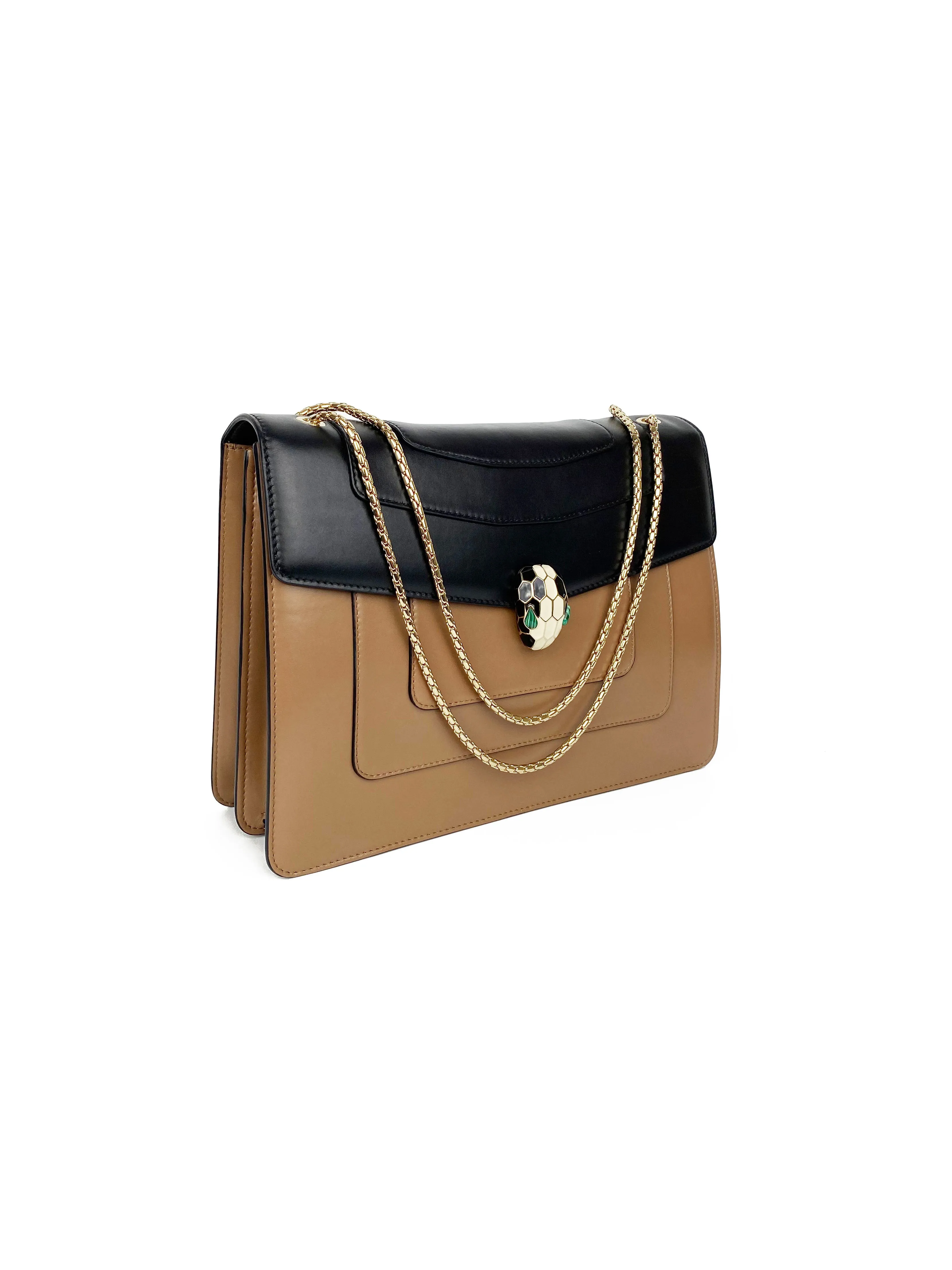 Bvlgari Black & Tan Two-tone Serpenti Bag