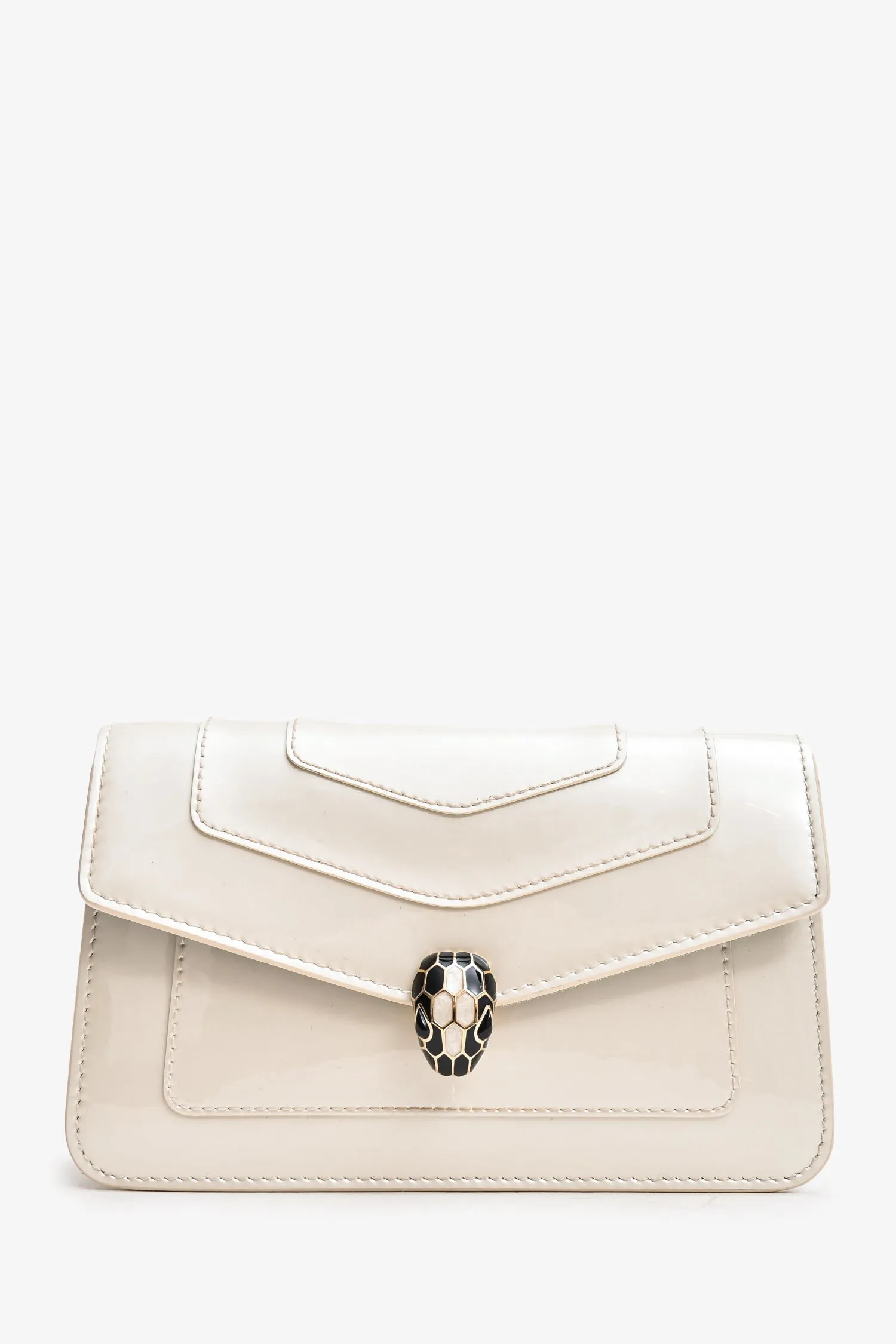 Bvlgari Cream Patent Leather Serpenti Forever Wallet on Chain