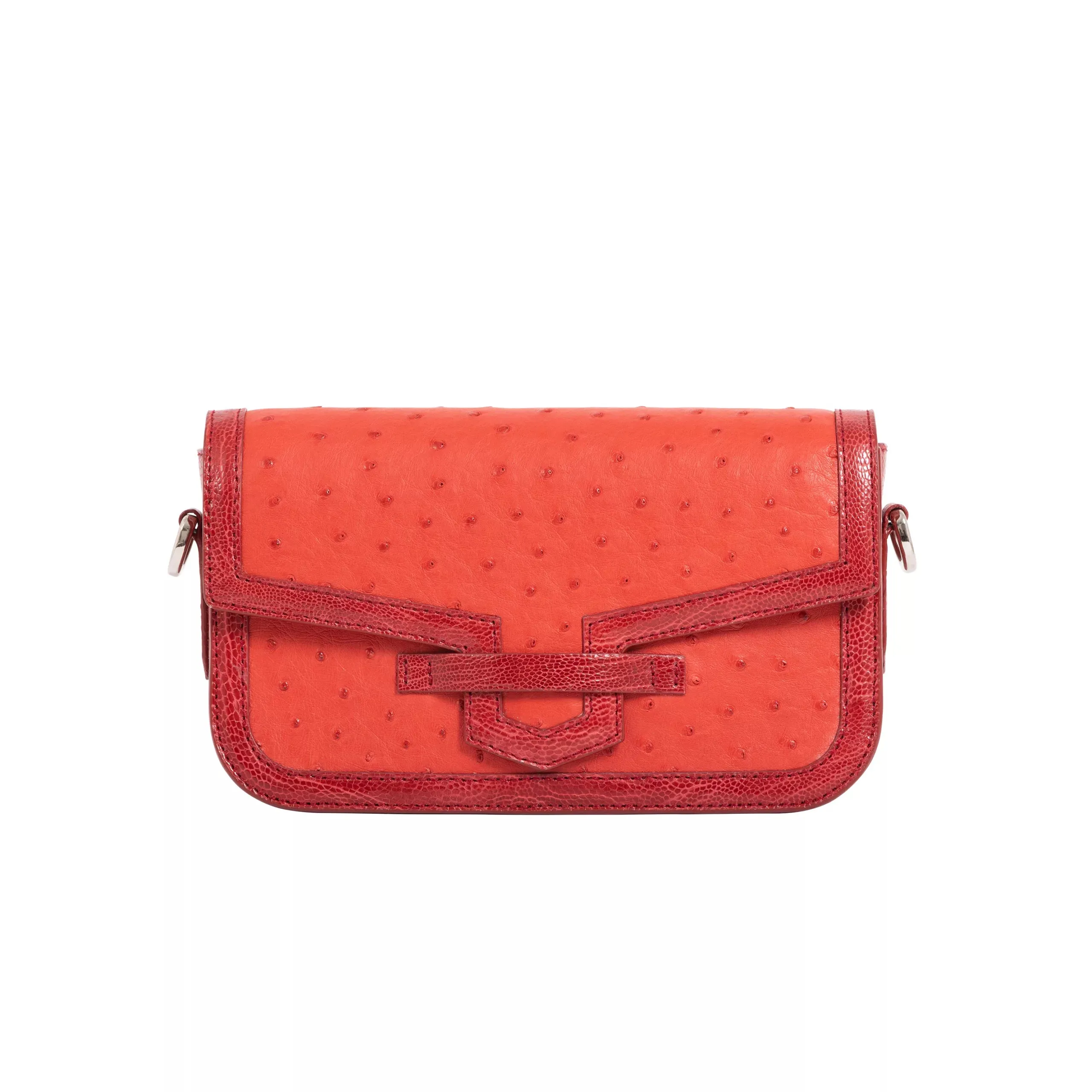 Caia Crossbody in Scarlet Red Ostrich & Flame Red Ostrich Leg Trim by Cape Cobra