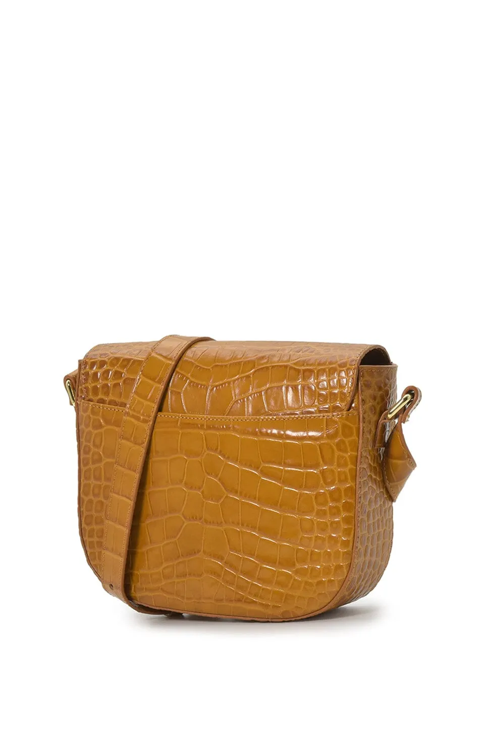 Camel coconut engraved leather flap crossbody bag