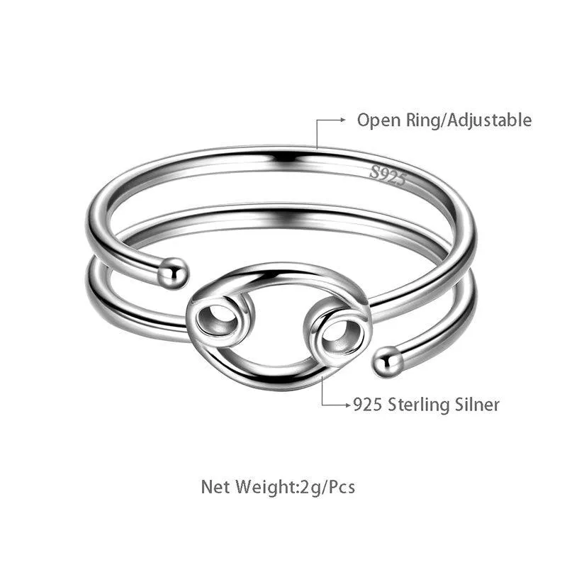 Cancer Rings Zodiac Sign Jewelry Women Girls Birthday Gifts 925 Sterling Silver