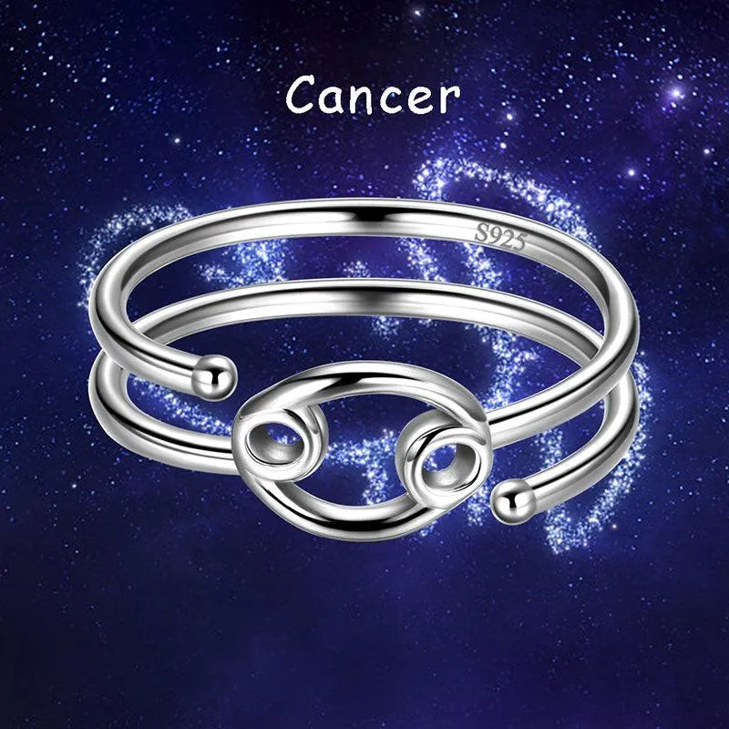 Cancer Rings Zodiac Sign Jewelry Women Girls Birthday Gifts 925 Sterling Silver