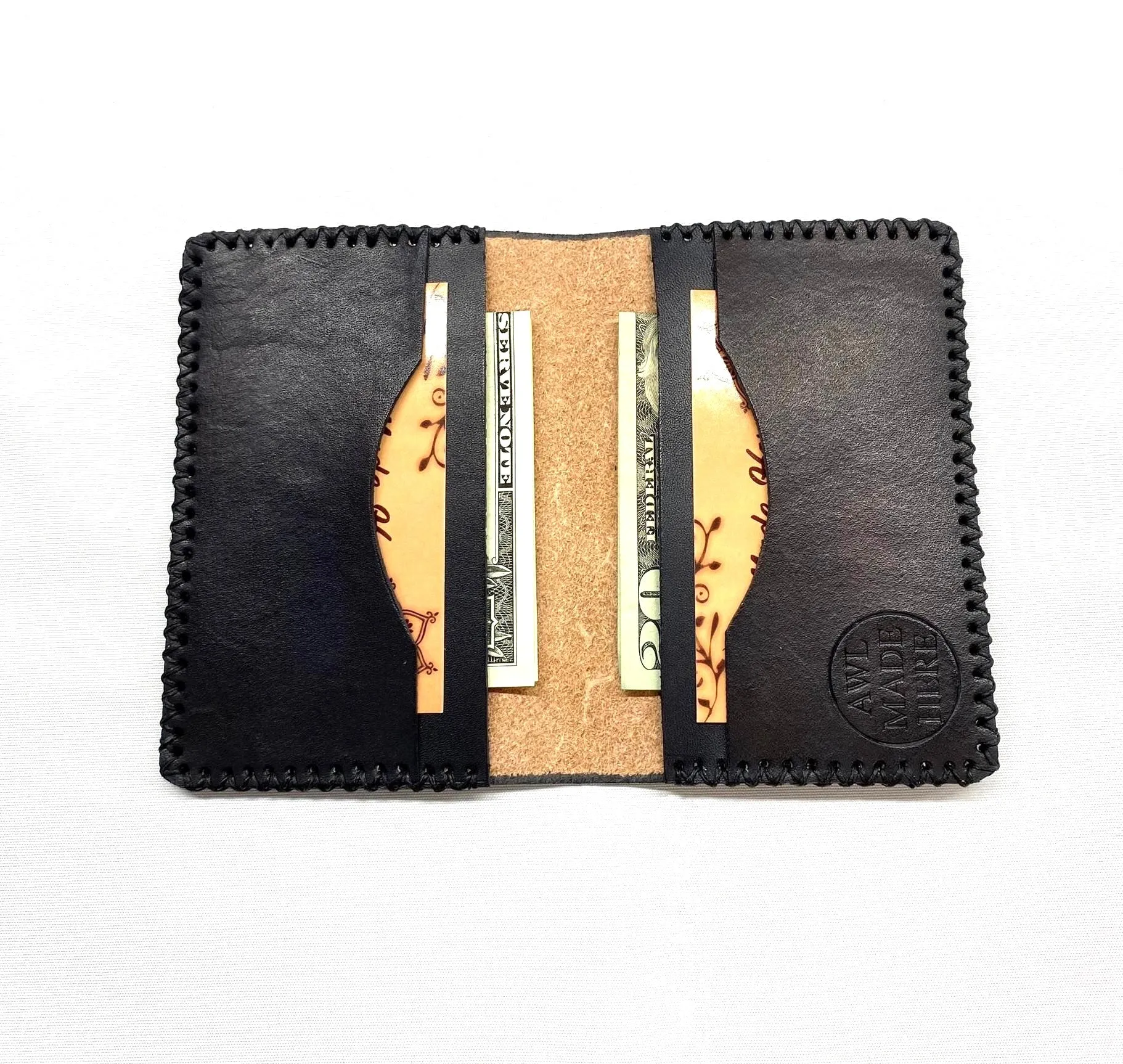 Card Case, Four Pockets. Black or Natural Tan