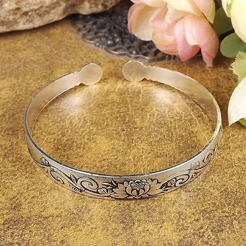 Carved Lotus Flower Adjustable Bangle