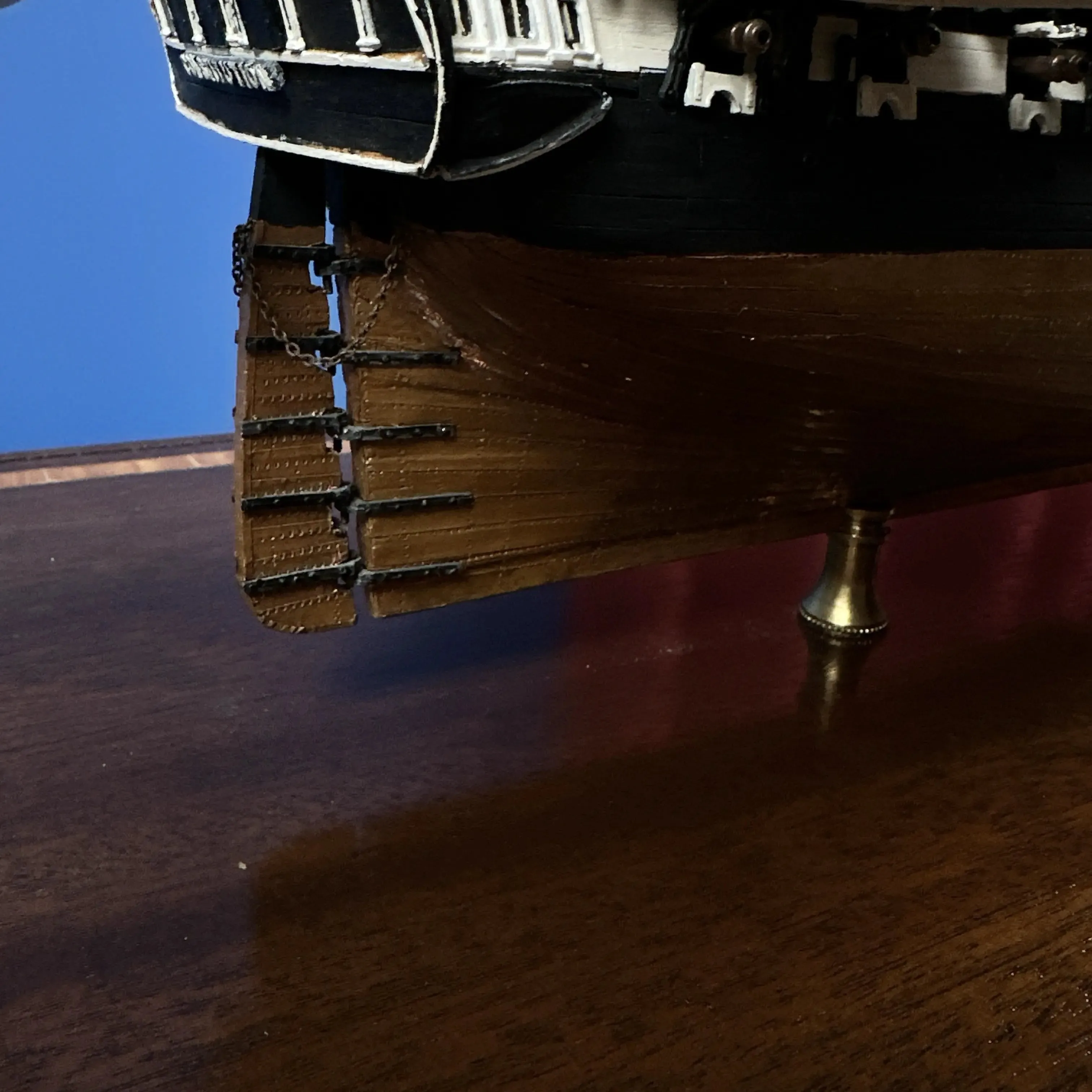 Cased USS Constitution Ship Model from Lannan Ship Model Gallery — with marquetry inlay table