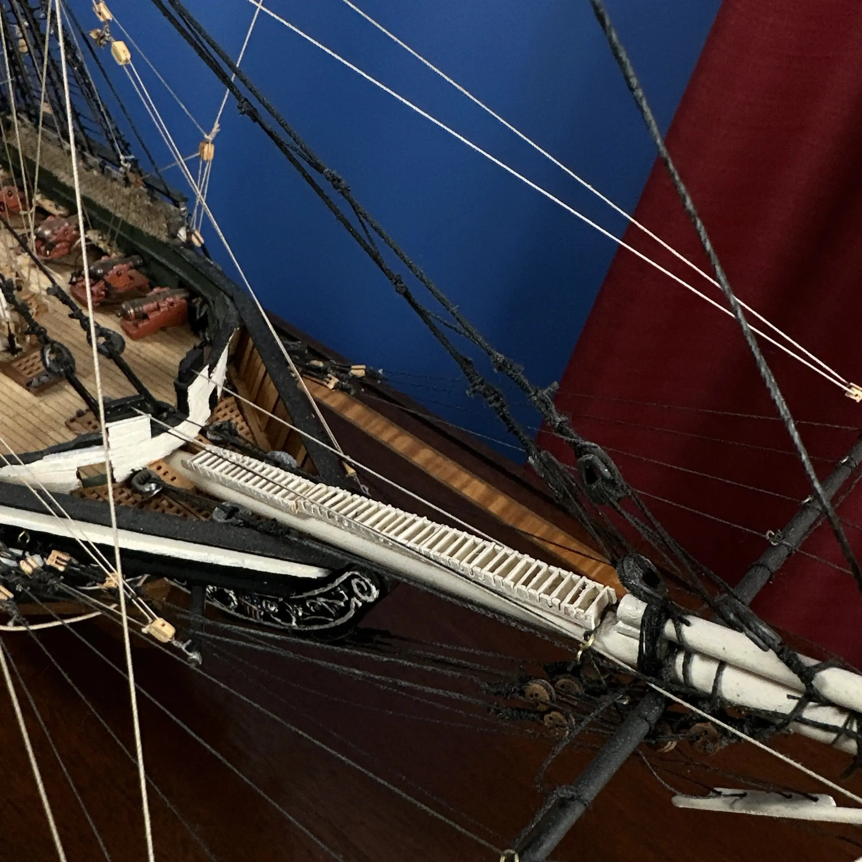 Cased USS Constitution Ship Model from Lannan Ship Model Gallery — with marquetry inlay table