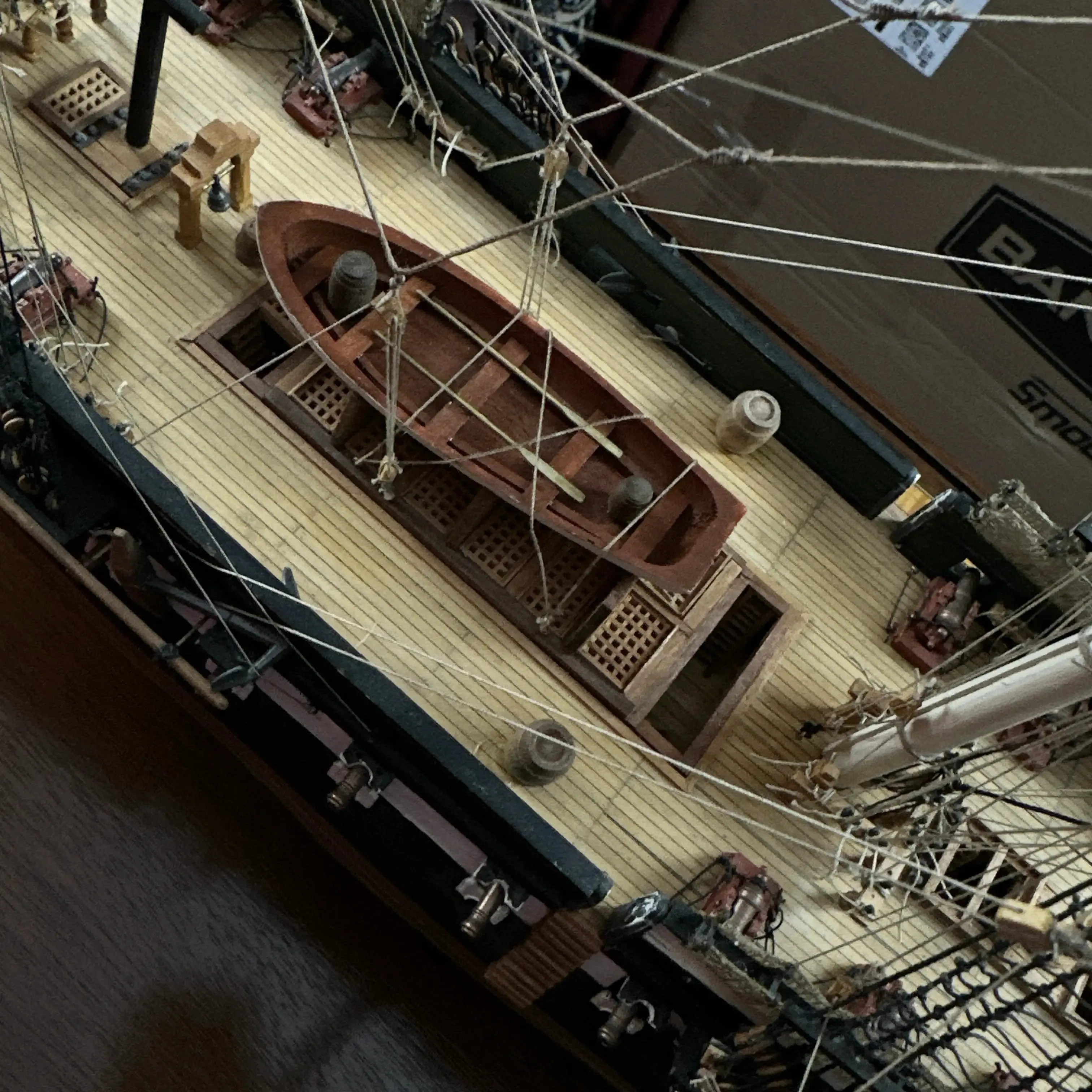 Cased USS Constitution Ship Model from Lannan Ship Model Gallery — with marquetry inlay table