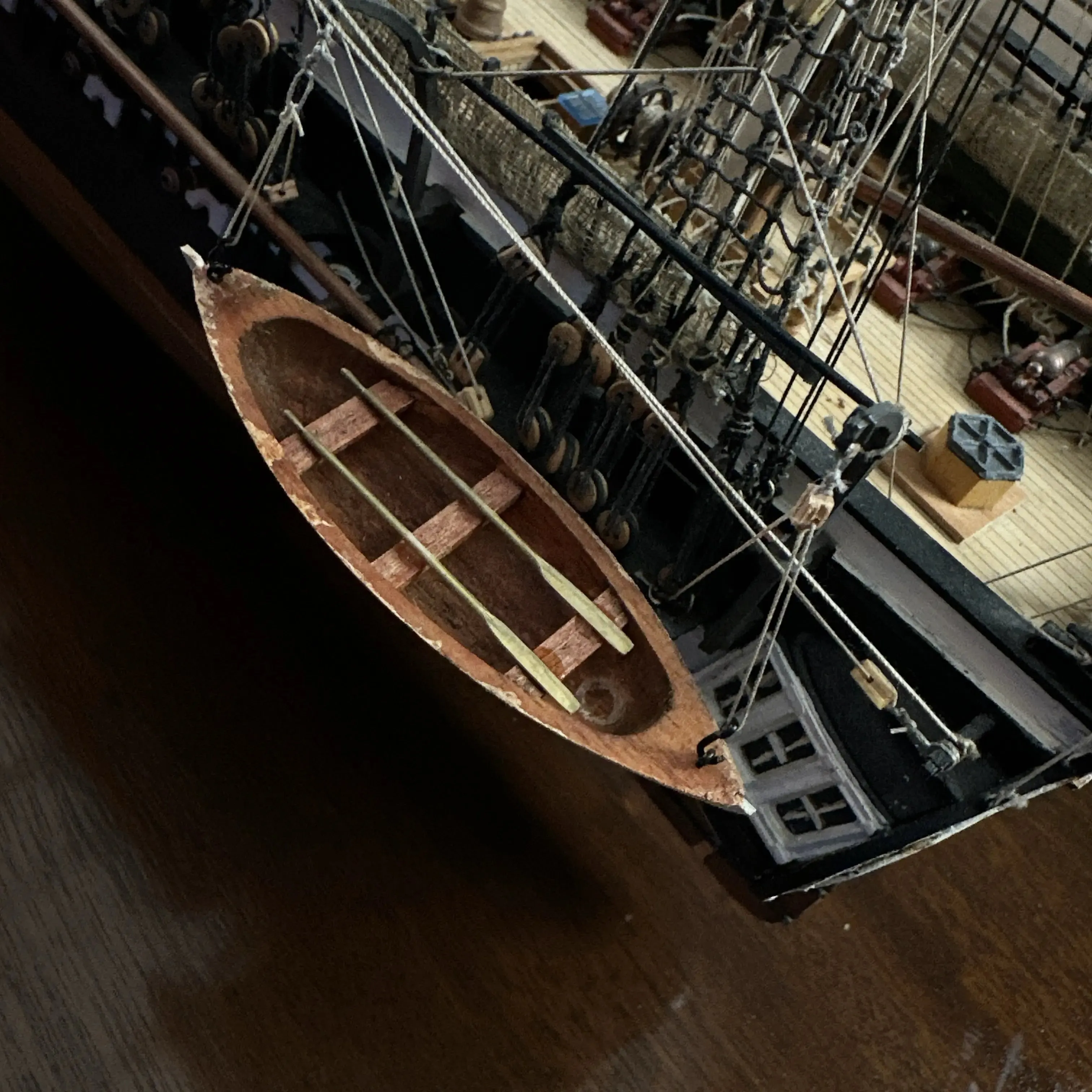 Cased USS Constitution Ship Model from Lannan Ship Model Gallery — with marquetry inlay table