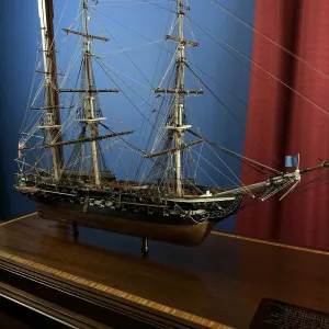 Cased USS Constitution Ship Model from Lannan Ship Model Gallery — with marquetry inlay table