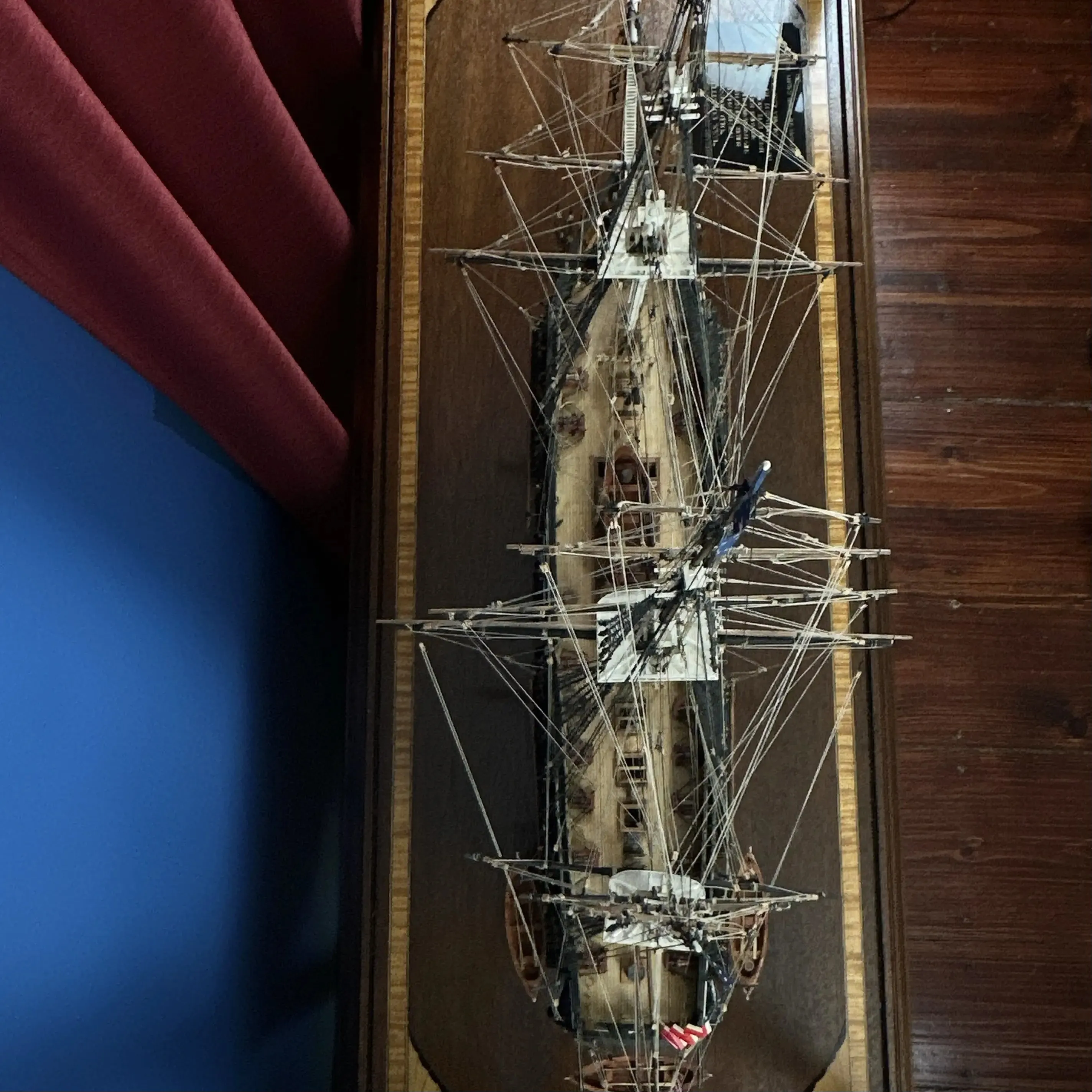 Cased USS Constitution Ship Model from Lannan Ship Model Gallery — with marquetry inlay table