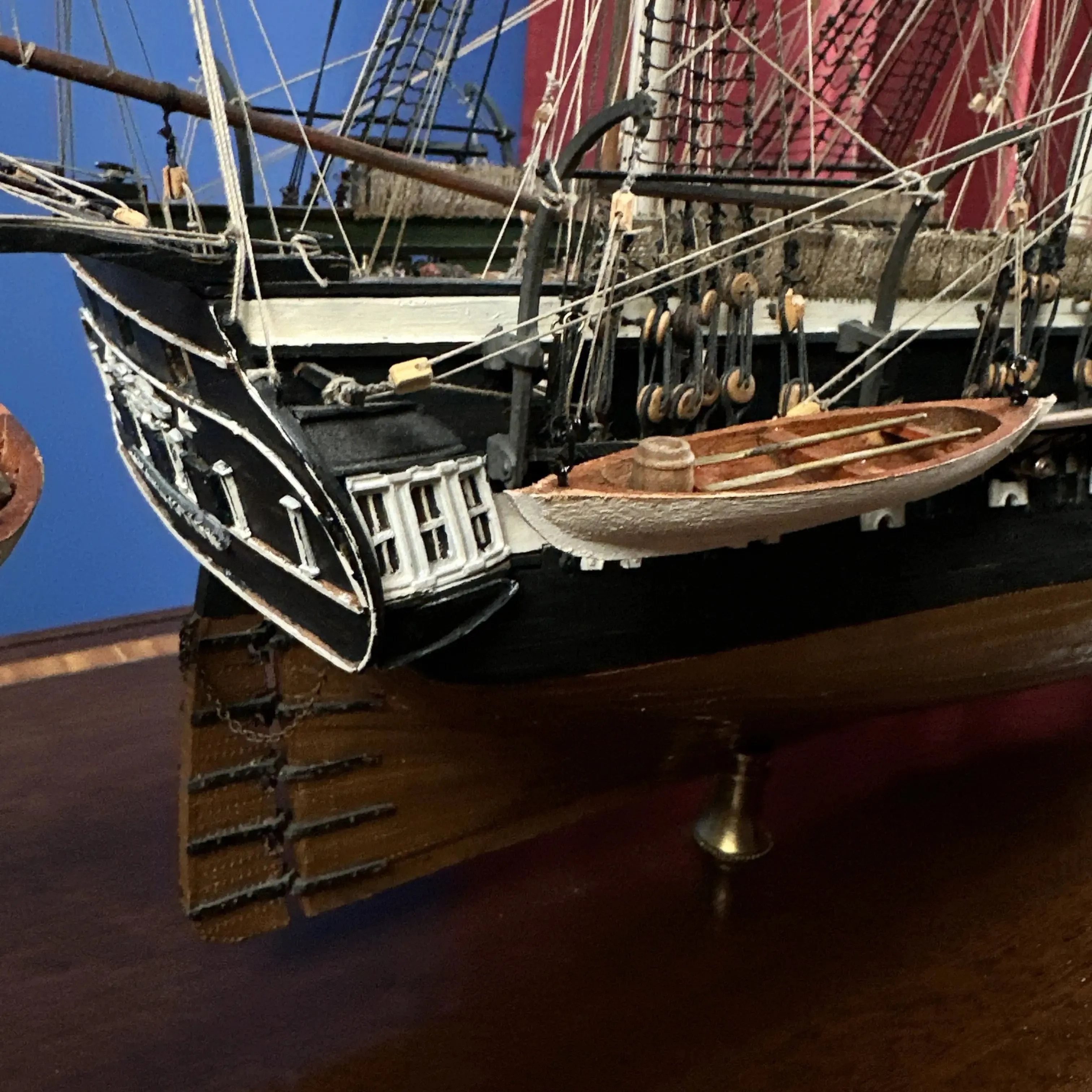 Cased USS Constitution Ship Model from Lannan Ship Model Gallery — with marquetry inlay table