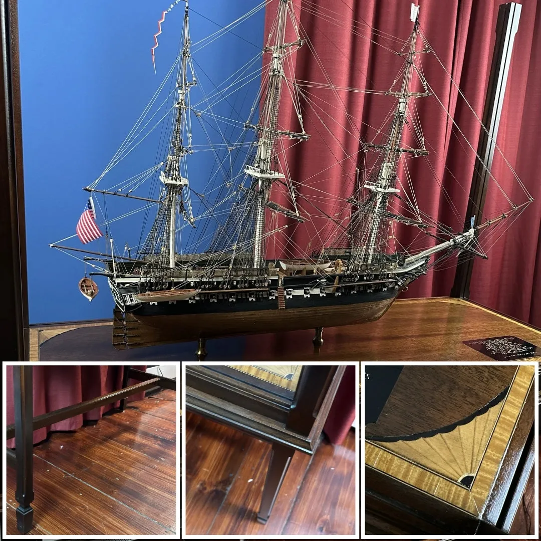 Cased USS Constitution Ship Model from Lannan Ship Model Gallery — with marquetry inlay table