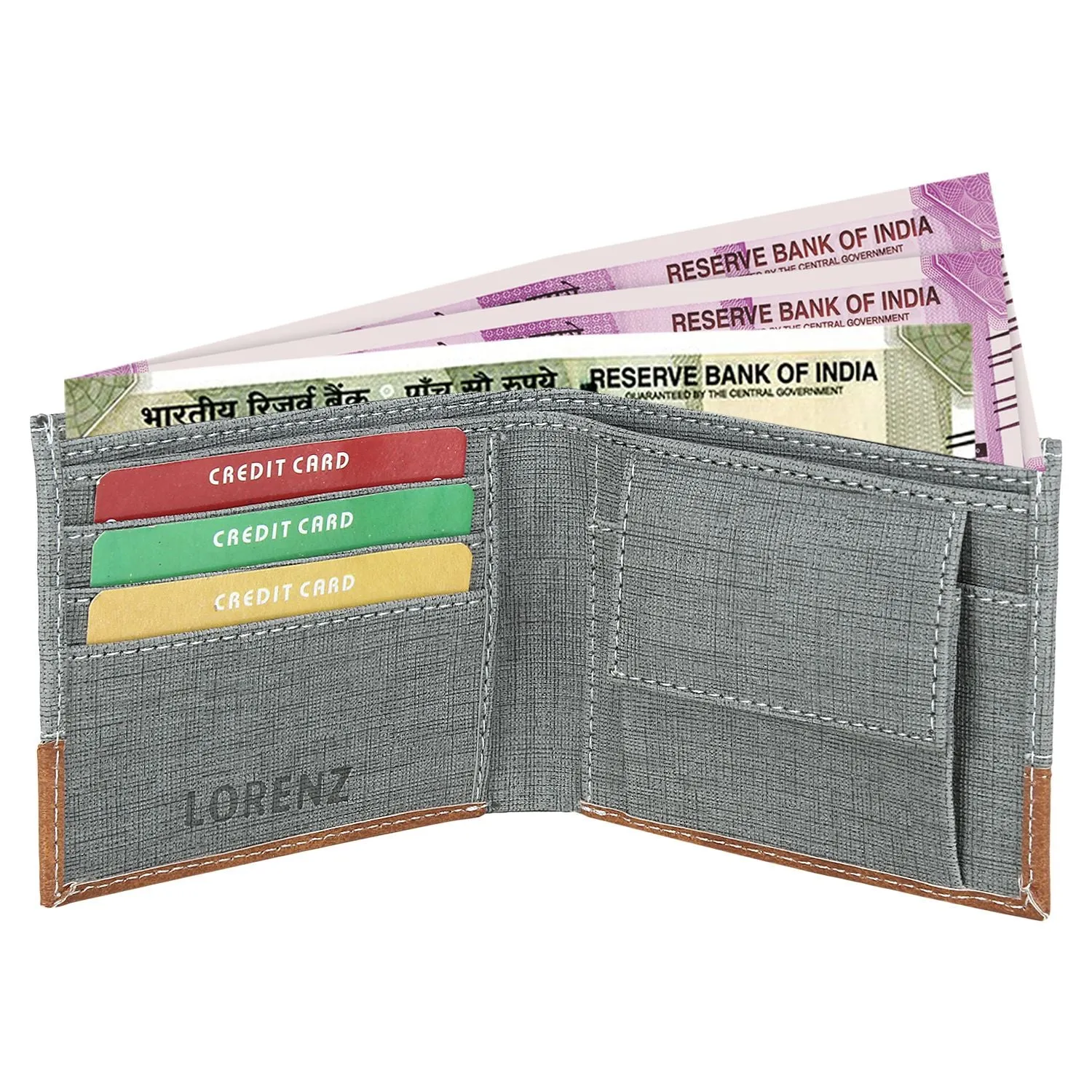 Casual Bi-Fold Wallet for Men (Gray,Tan)