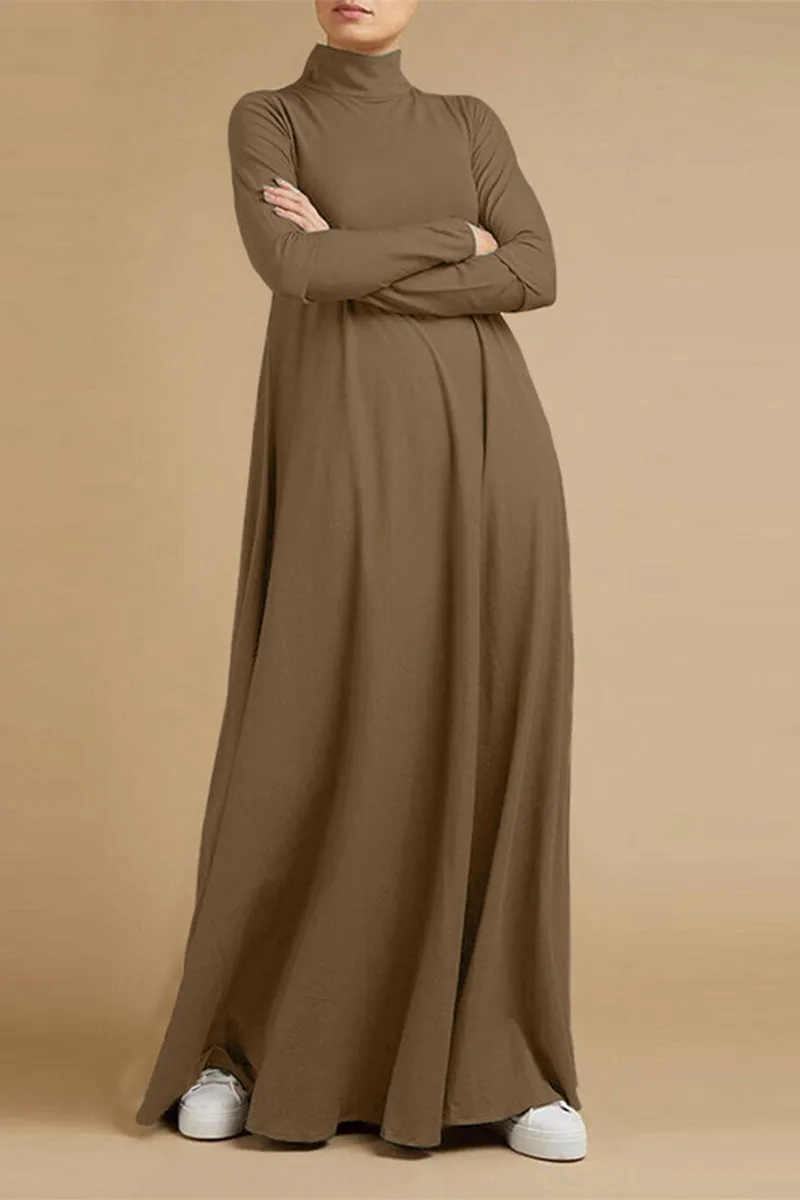 Casual Elegant Solid Turtleneck Long Sleeve Dresses(5 Colors)