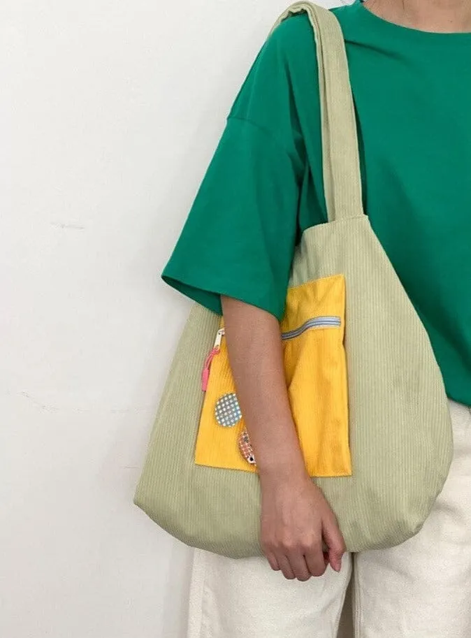 Casually Cute Colorblock Corduroy Shoulder Bag