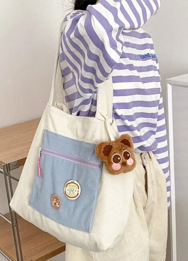 Casually Cute Colorblock Corduroy Shoulder Bag