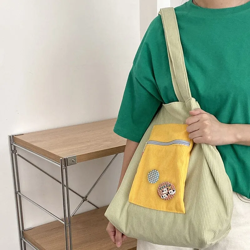 Casually Cute Colorblock Corduroy Shoulder Bag