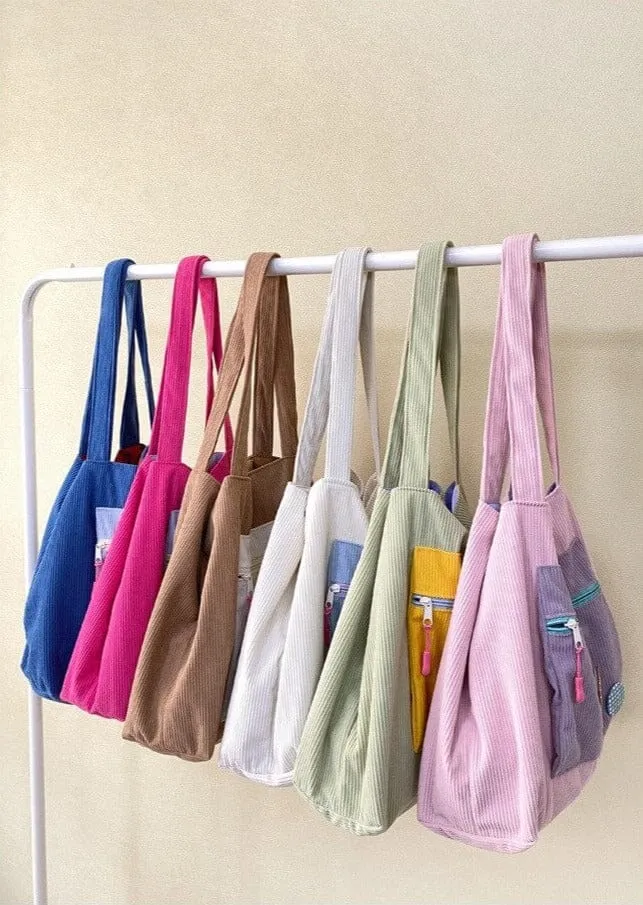 Casually Cute Colorblock Corduroy Shoulder Bag