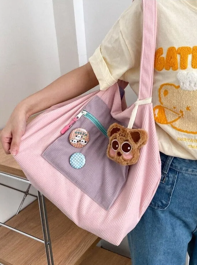 Casually Cute Colorblock Corduroy Shoulder Bag