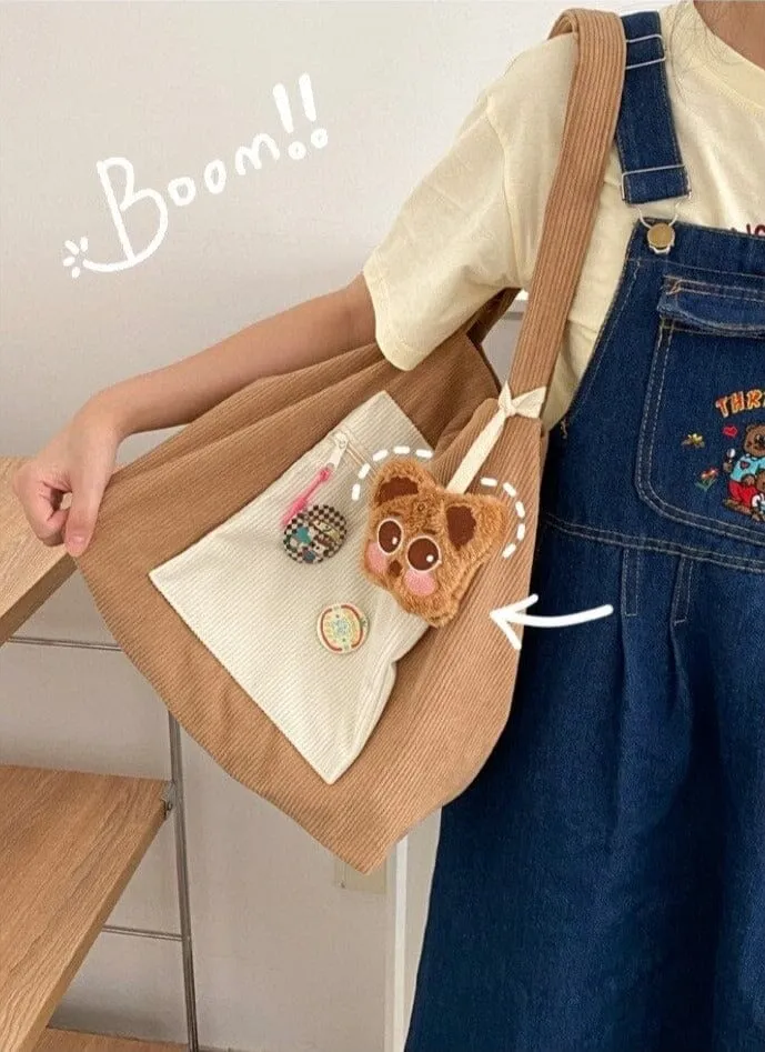 Casually Cute Colorblock Corduroy Shoulder Bag