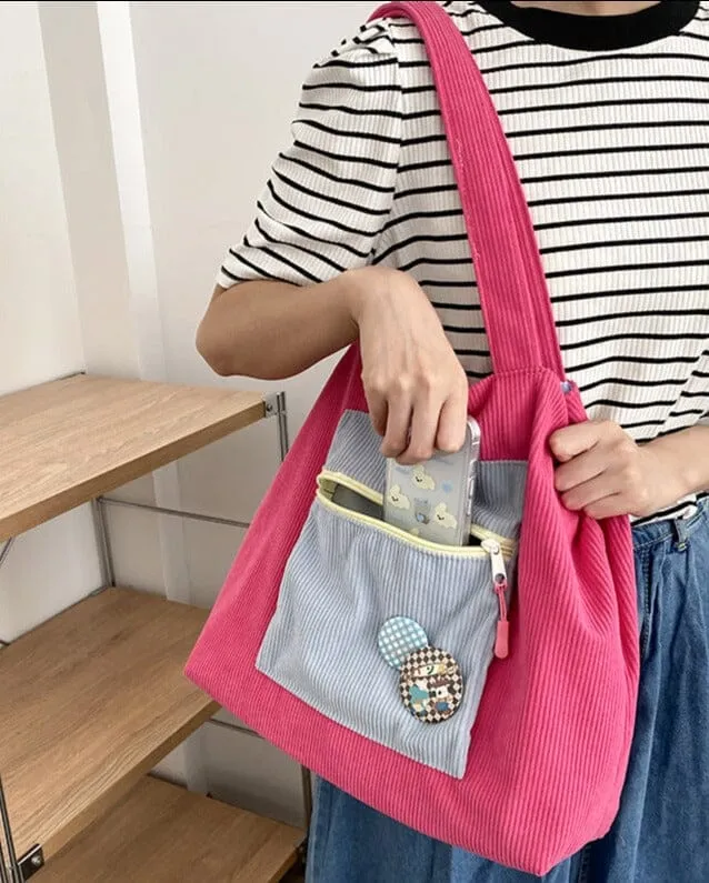 Casually Cute Colorblock Corduroy Shoulder Bag