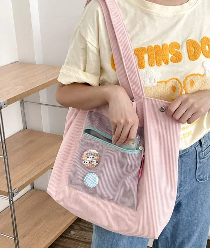 Casually Cute Colorblock Corduroy Shoulder Bag