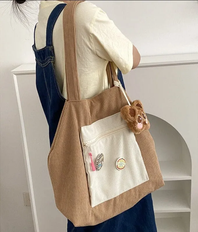 Casually Cute Colorblock Corduroy Shoulder Bag