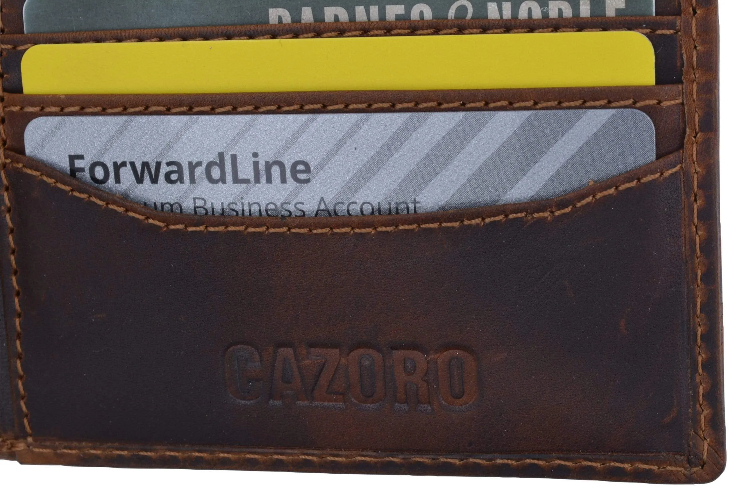 Cazoro Mens Distress Vintage Leather RFID Tested Credit Card ID Bifold Wallet