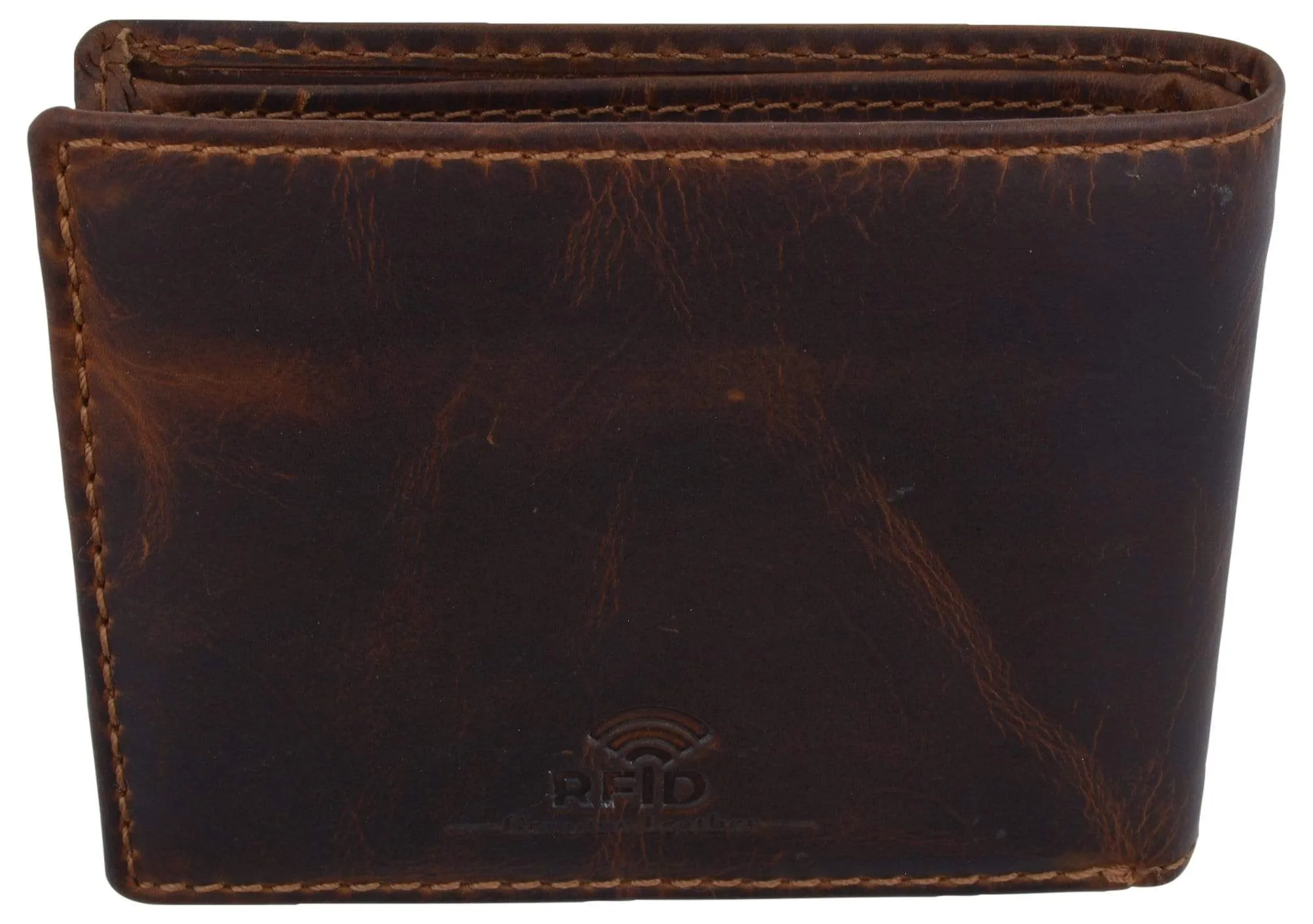 Cazoro Mens Distress Vintage Leather RFID Tested Credit Card ID Bifold Wallet