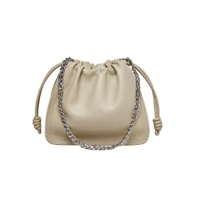 Chain Strap Drawstring Leather Bucket Bag