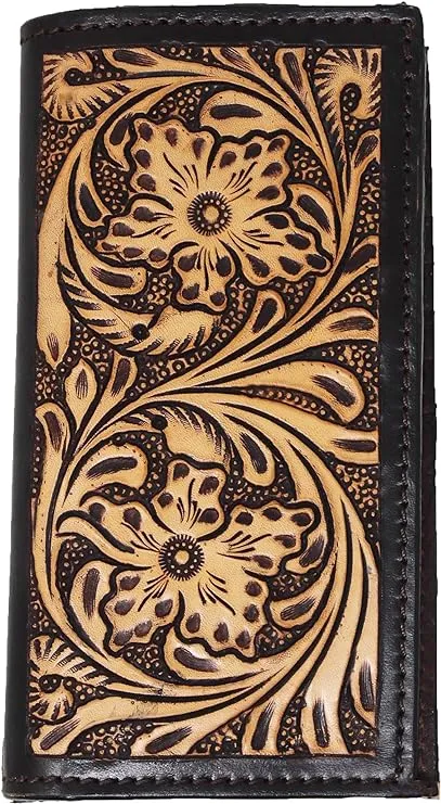 Challenger Western Rodeo Wallet Brown Antique Floral Hand-Tooled Leather